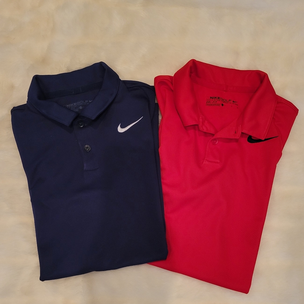 Nike golf shirts in blue and red